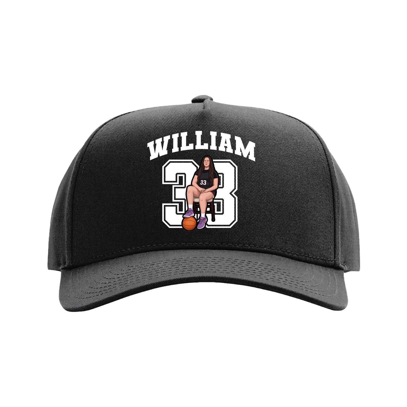 Full Fabric Five-Panel Champ Cap — Number in Black