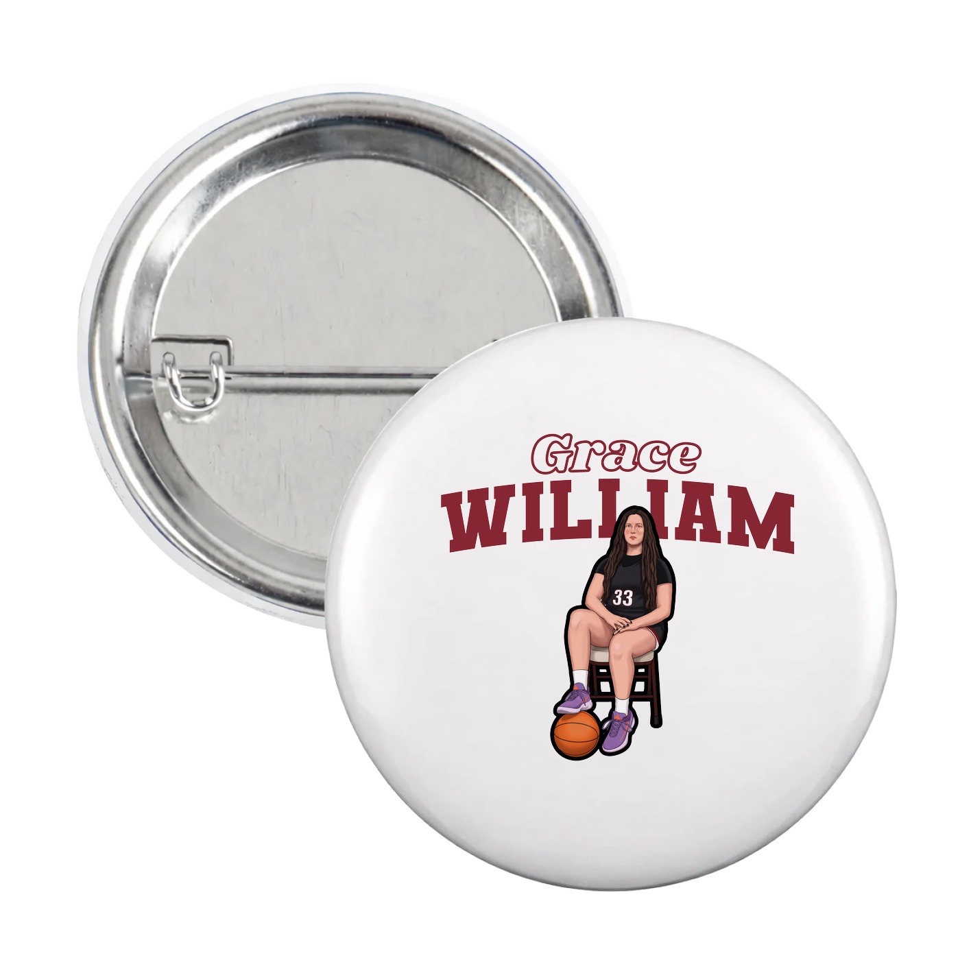 Game Day Button — Name Arch in White