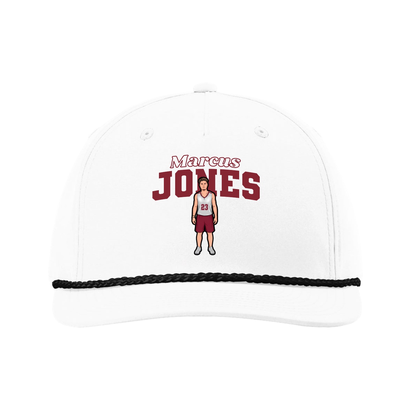 Five-Panel Classic Rope Cap — Name Arch in White