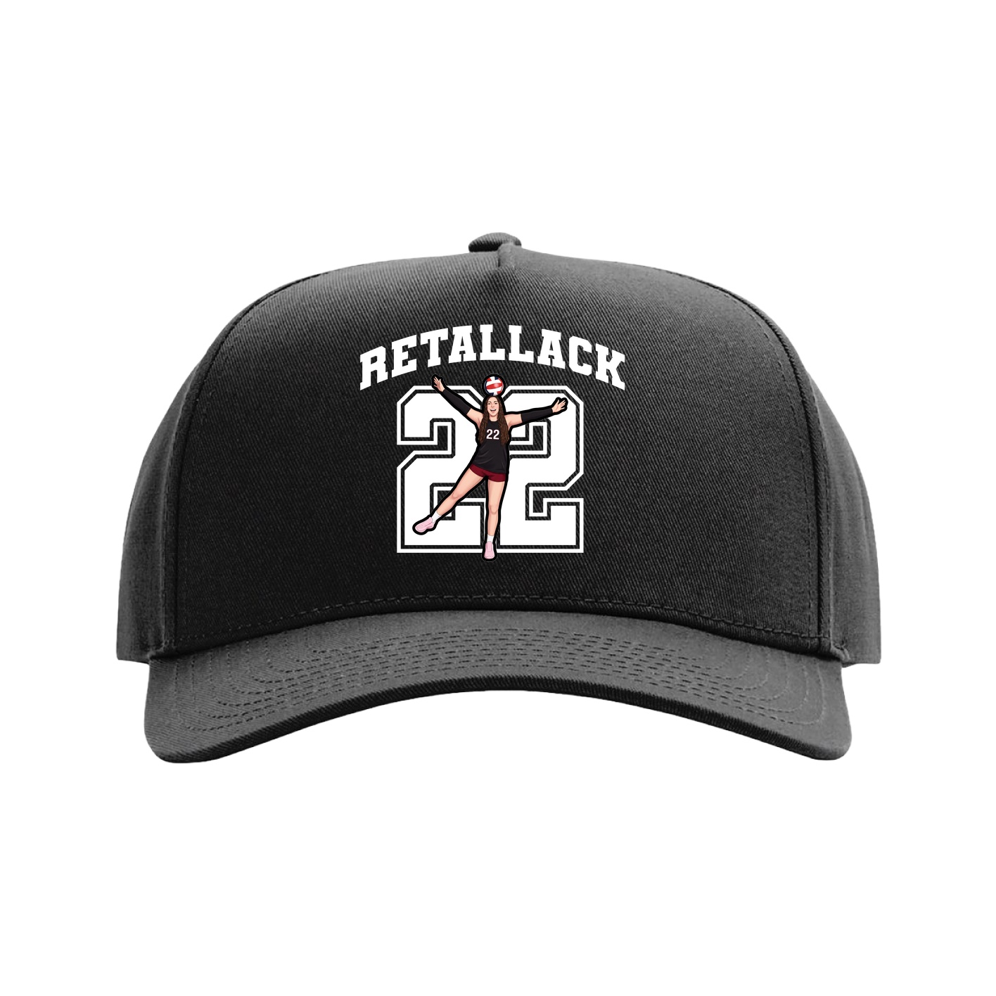 Full Fabric Five-Panel Champ Cap — Number in Black