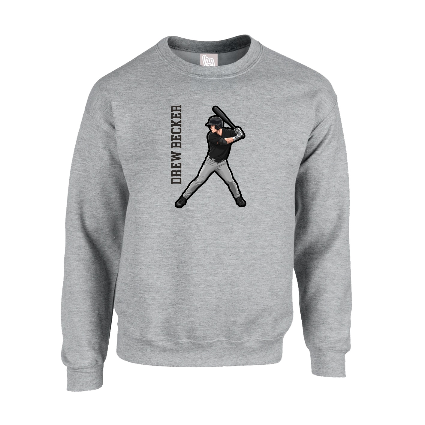Fleece Crew — Name Vertical in Grey