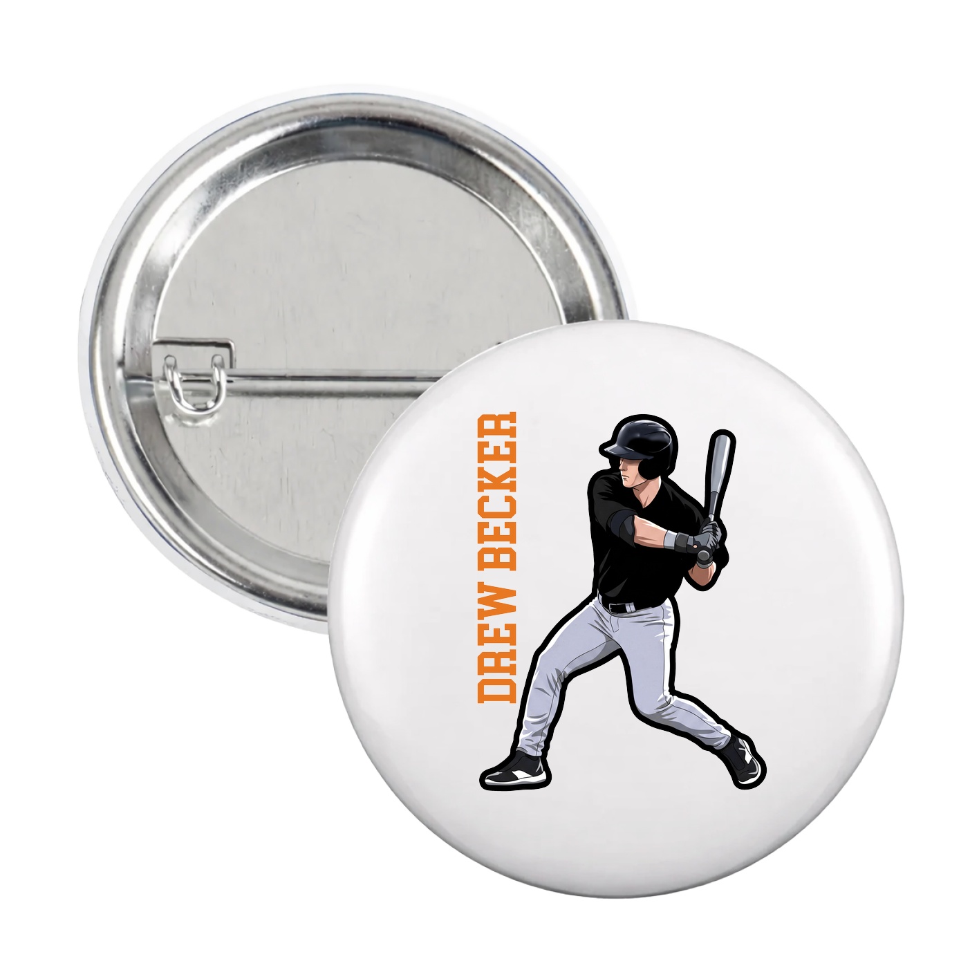 Game Day Button — Name Vertical in White
