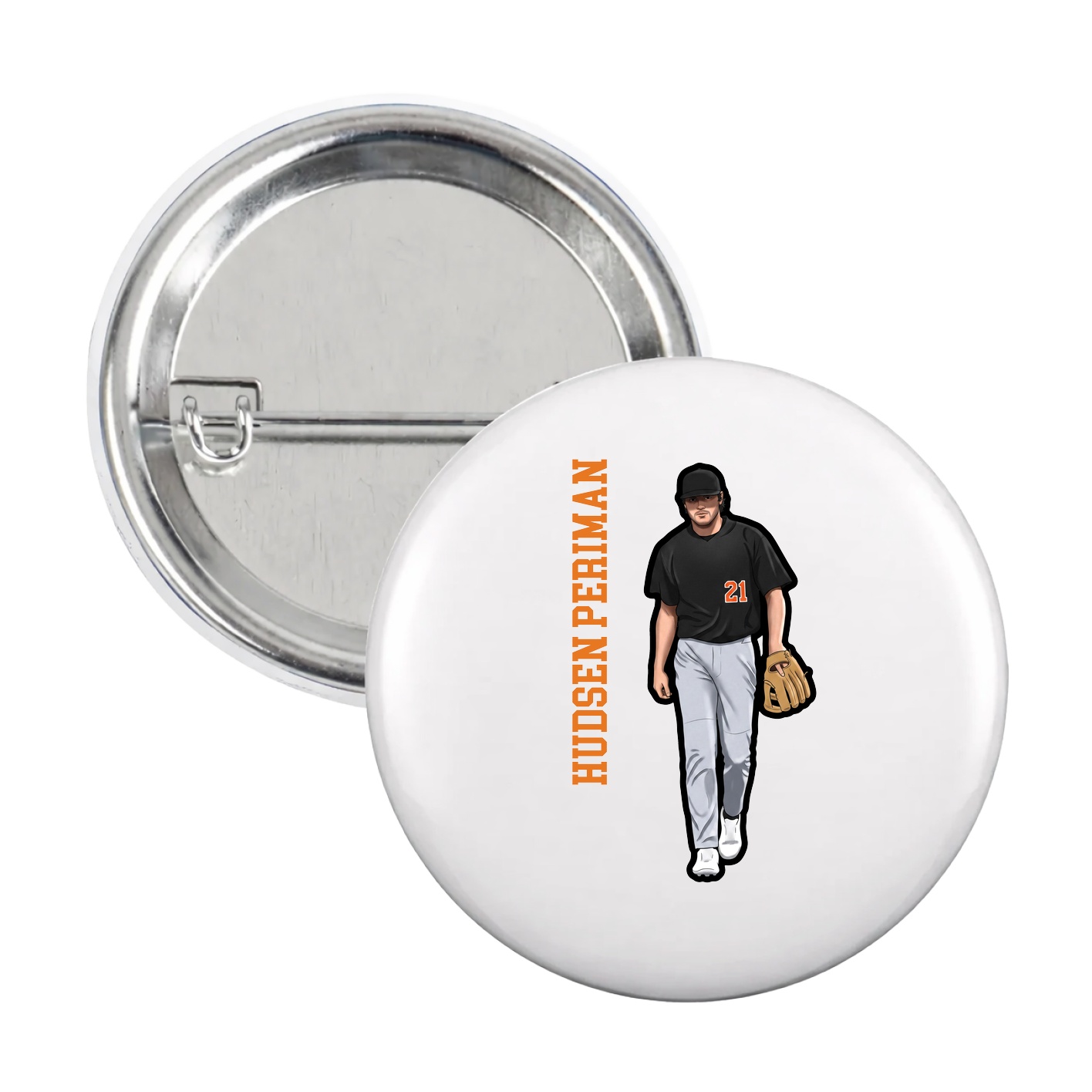 Game Day Button — Name Vertical in White