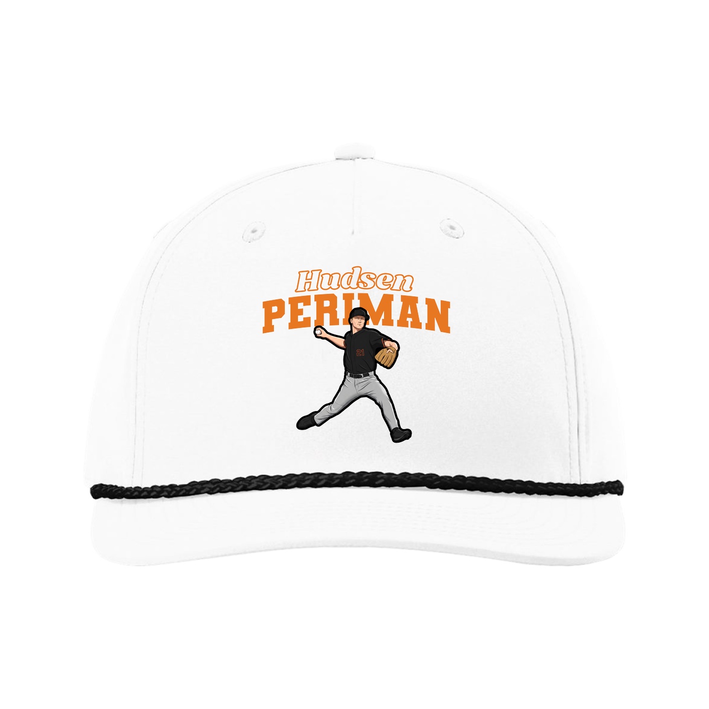 Five-Panel Classic Rope Cap — Name Arch in White
