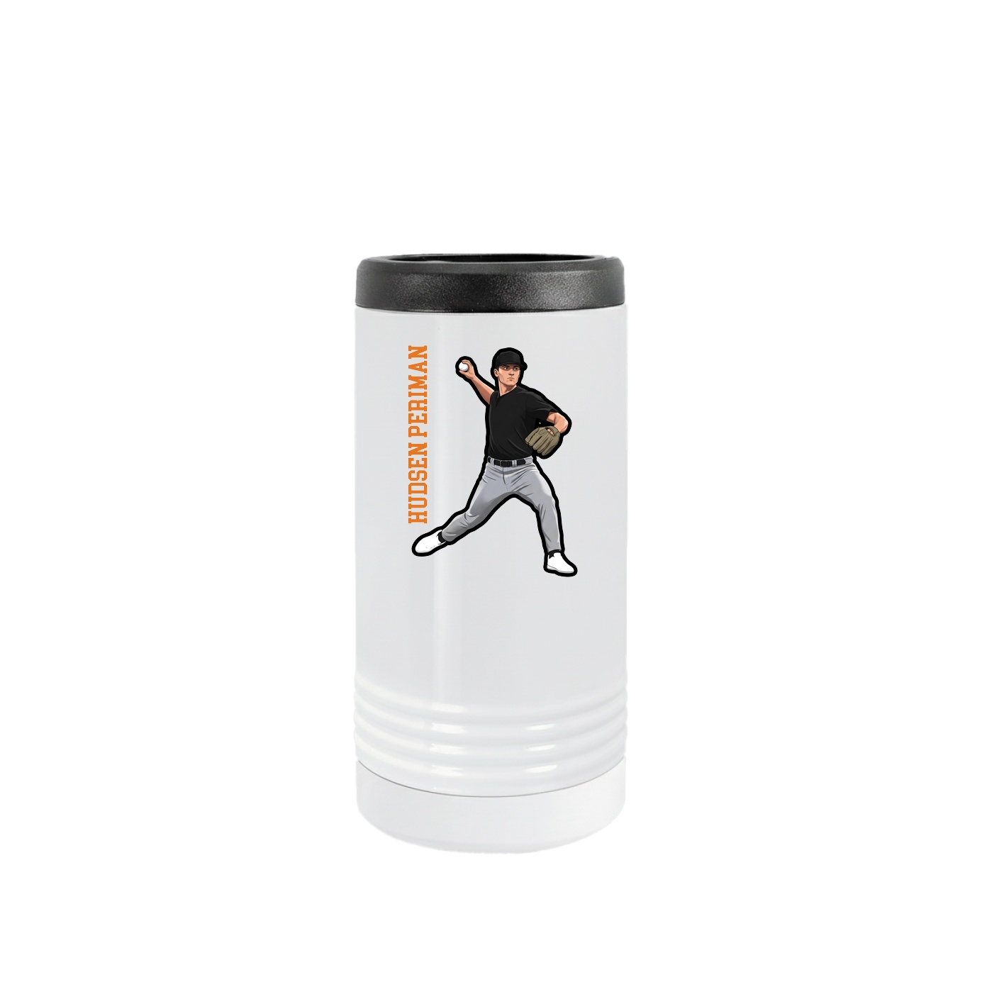Slim Beverage Holder — Name Vertical in White