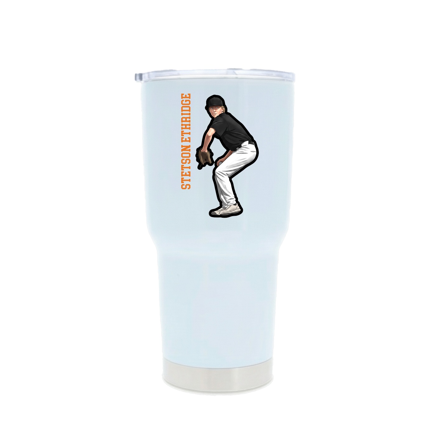 30oz Stainless Steel Tumbler — Name Vertical in White