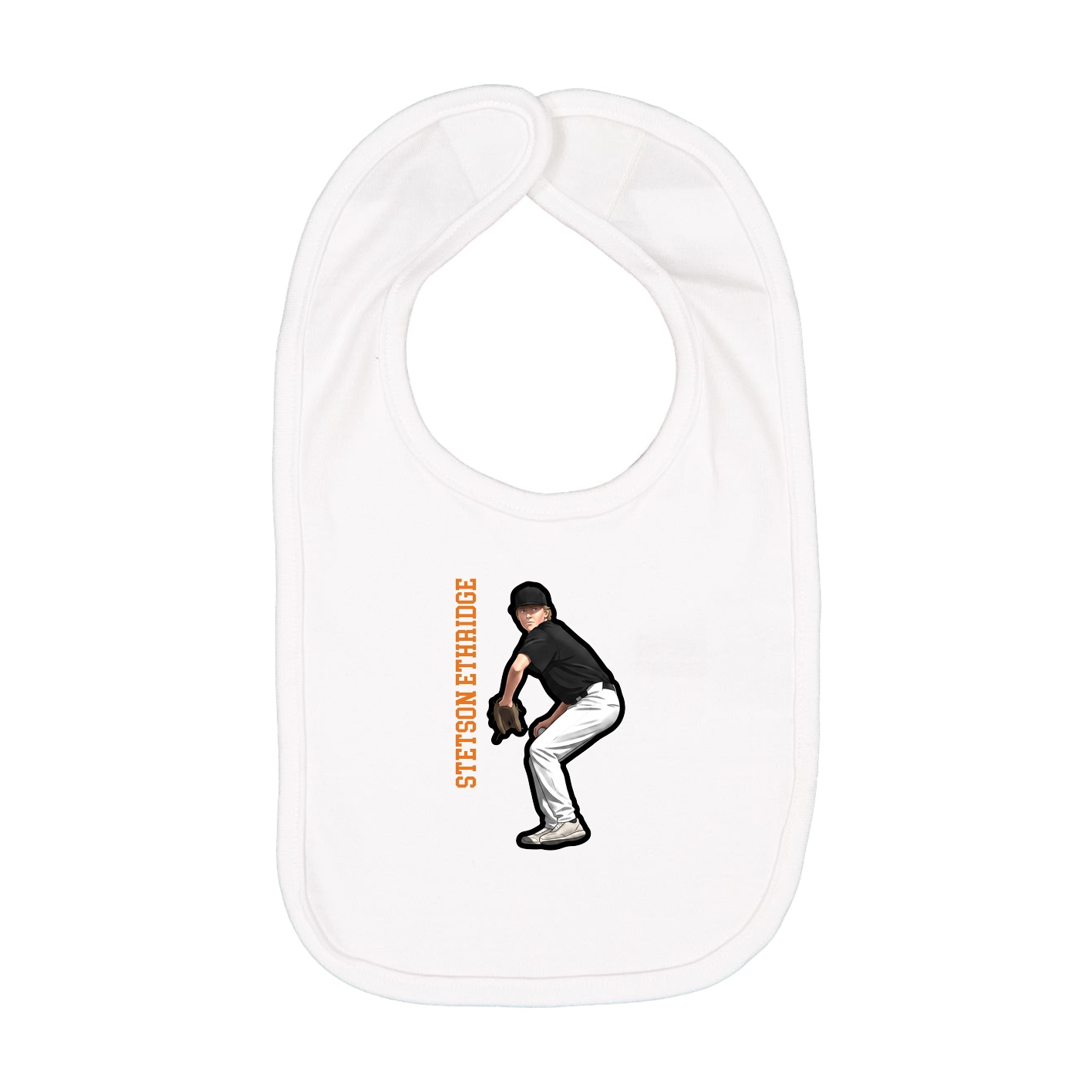 Infant Bib — Name Vertical in White