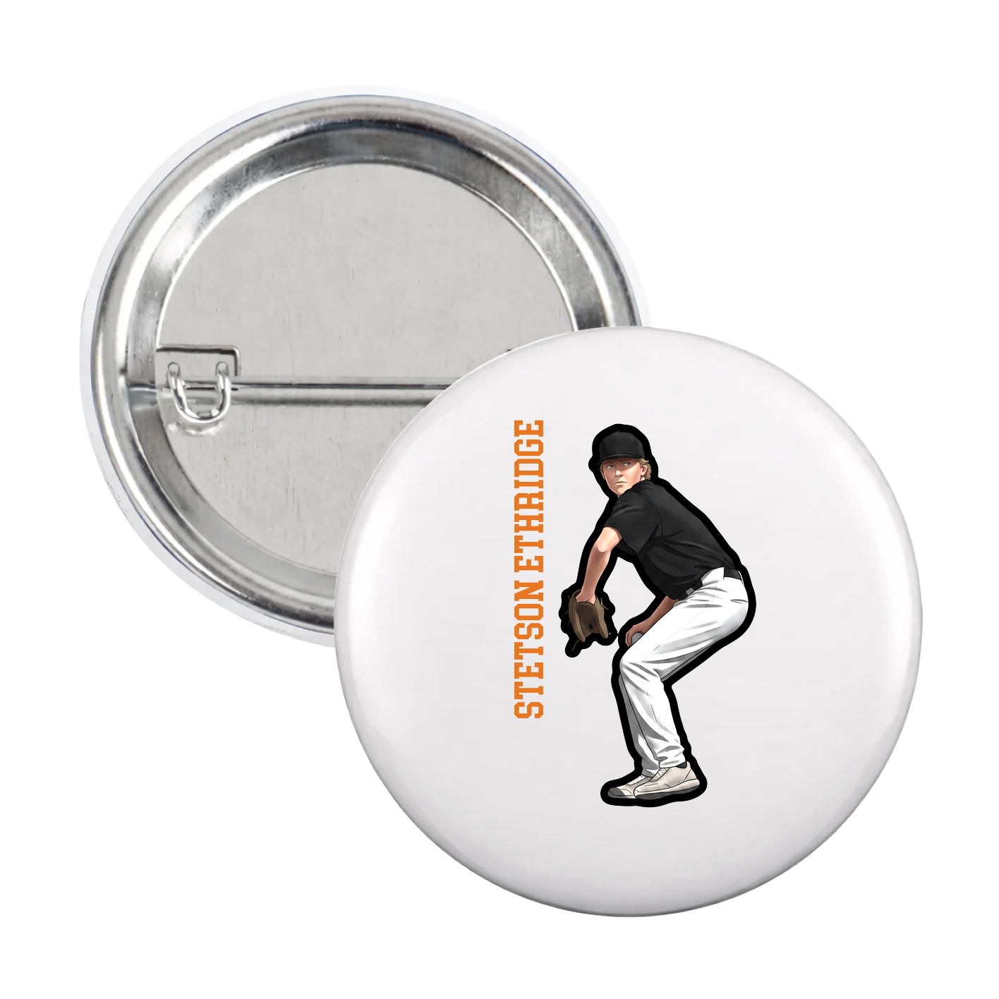 Game Day Button — Name Vertical in White