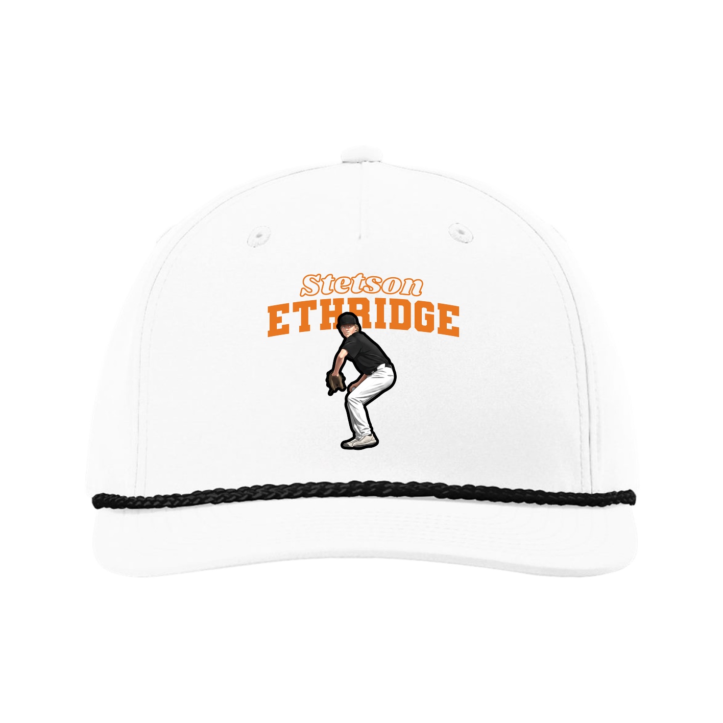 Five-Panel Classic Rope Cap — Name Arch in White