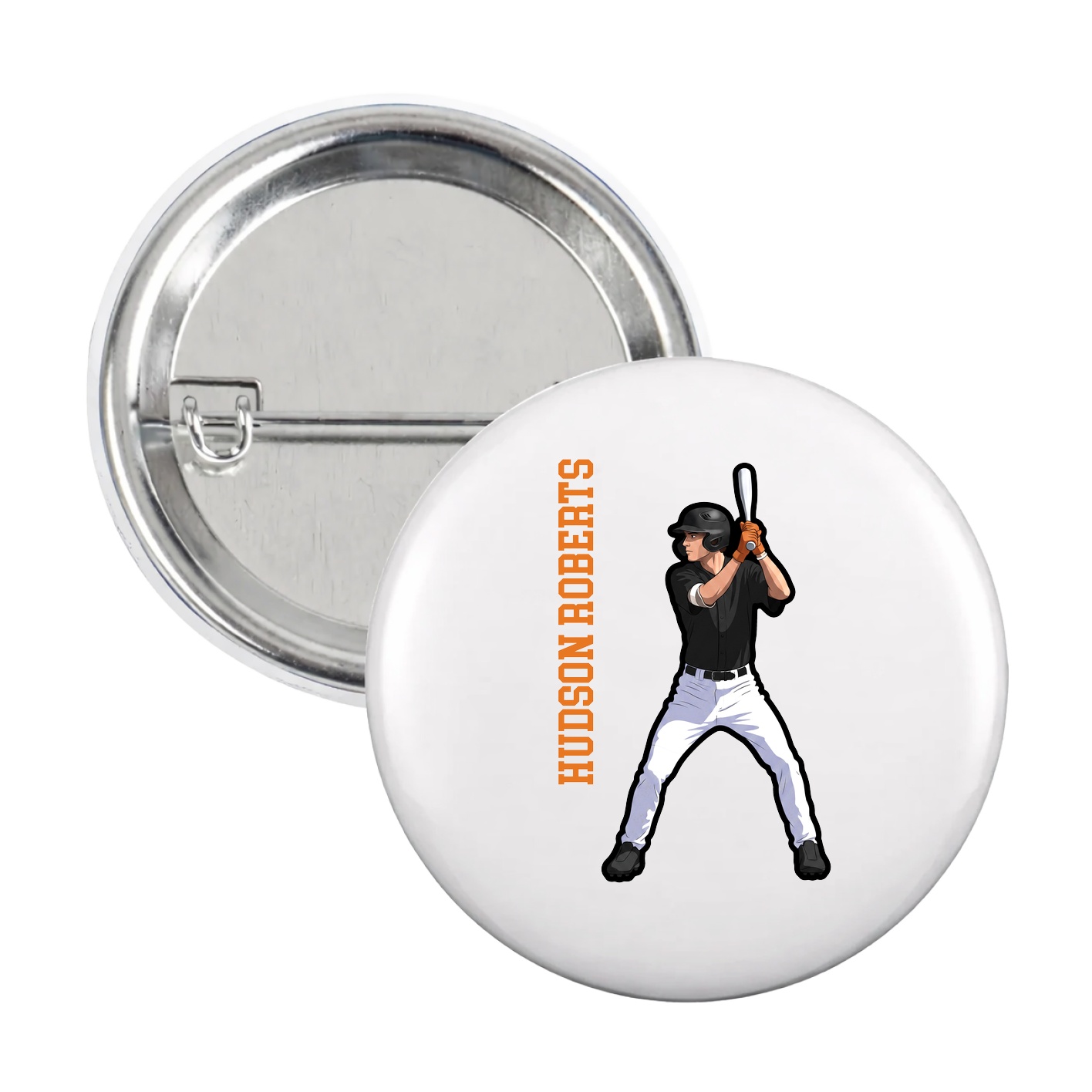 Game Day Button — Name Vertical in White