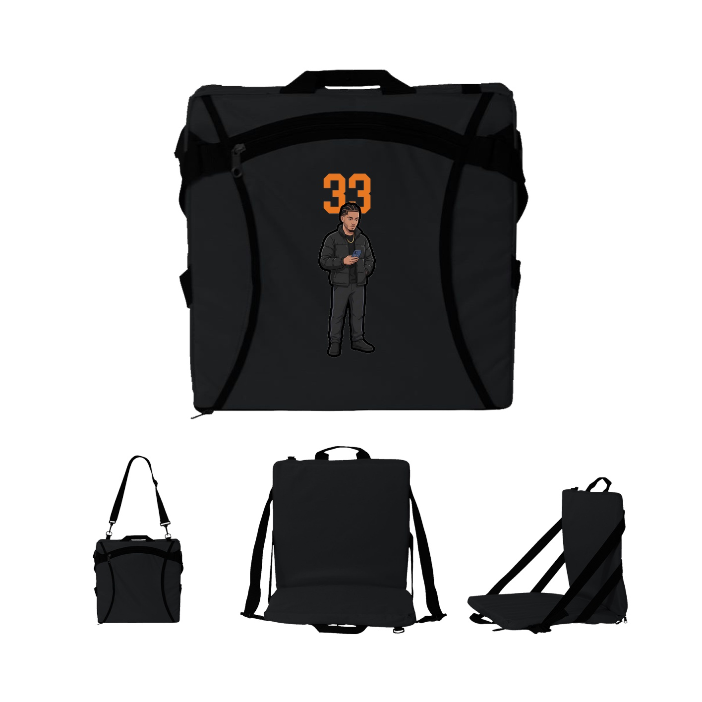 Folding Stadium Seat — Number Top in Black