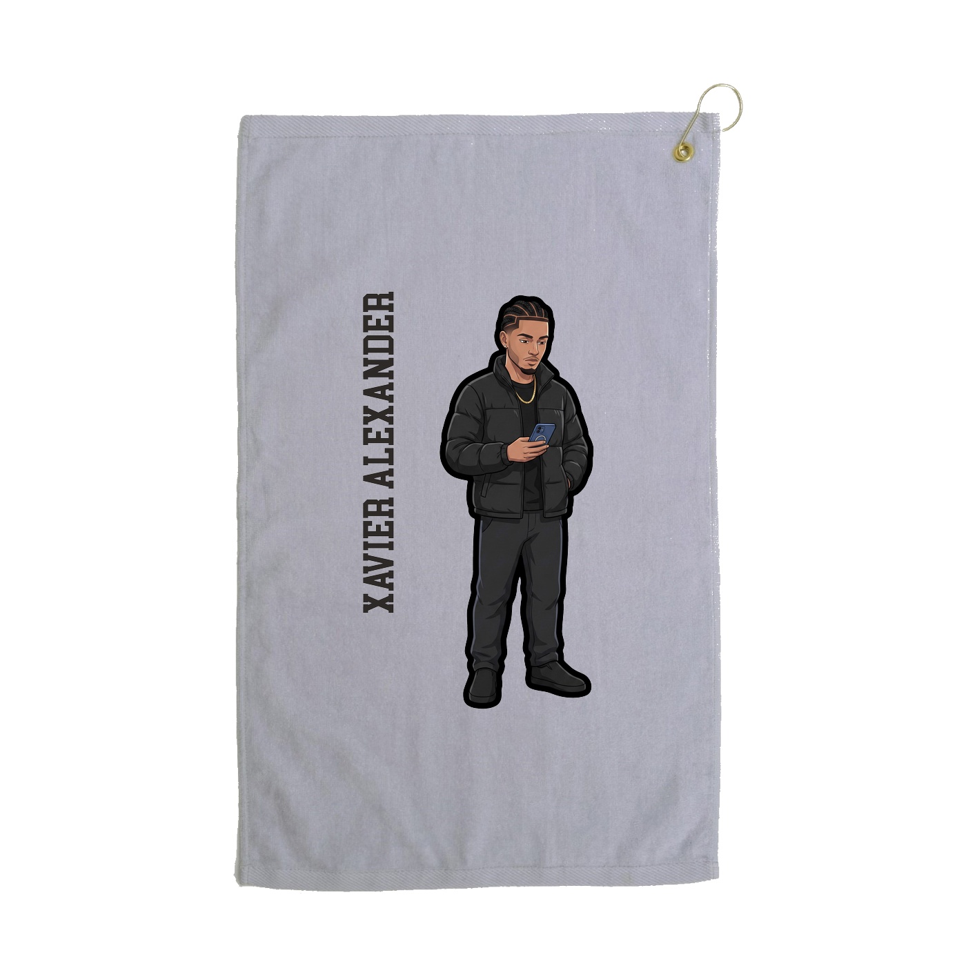 Golf Towel — Name Vertical in Grey