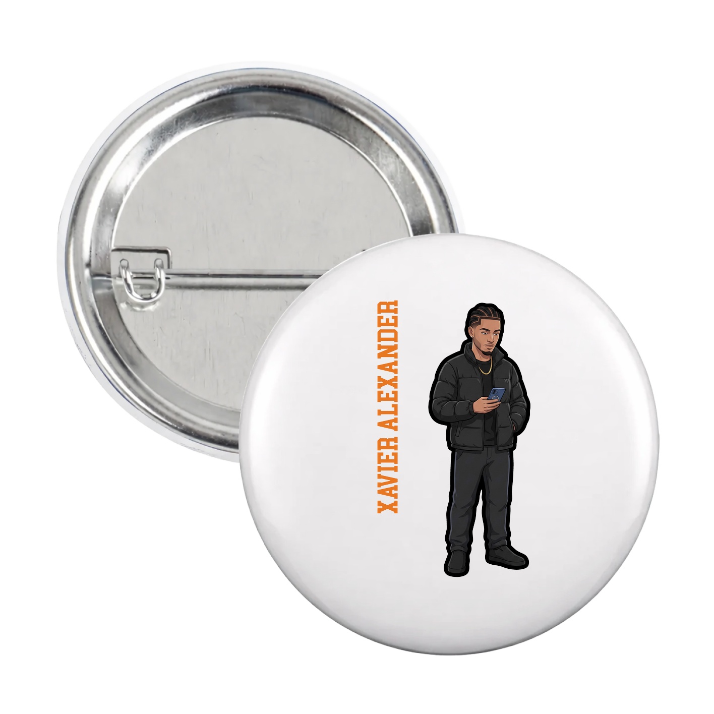 Game Day Button — Name Vertical in White