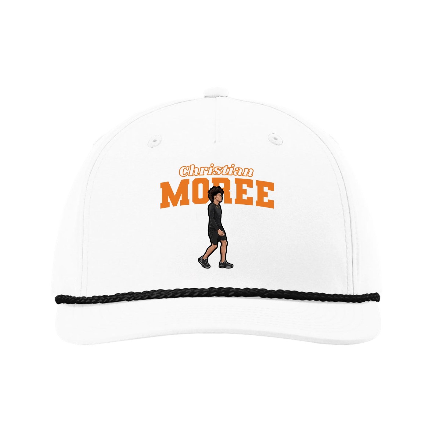 Five-Panel Classic Rope Cap — Name Arch in White