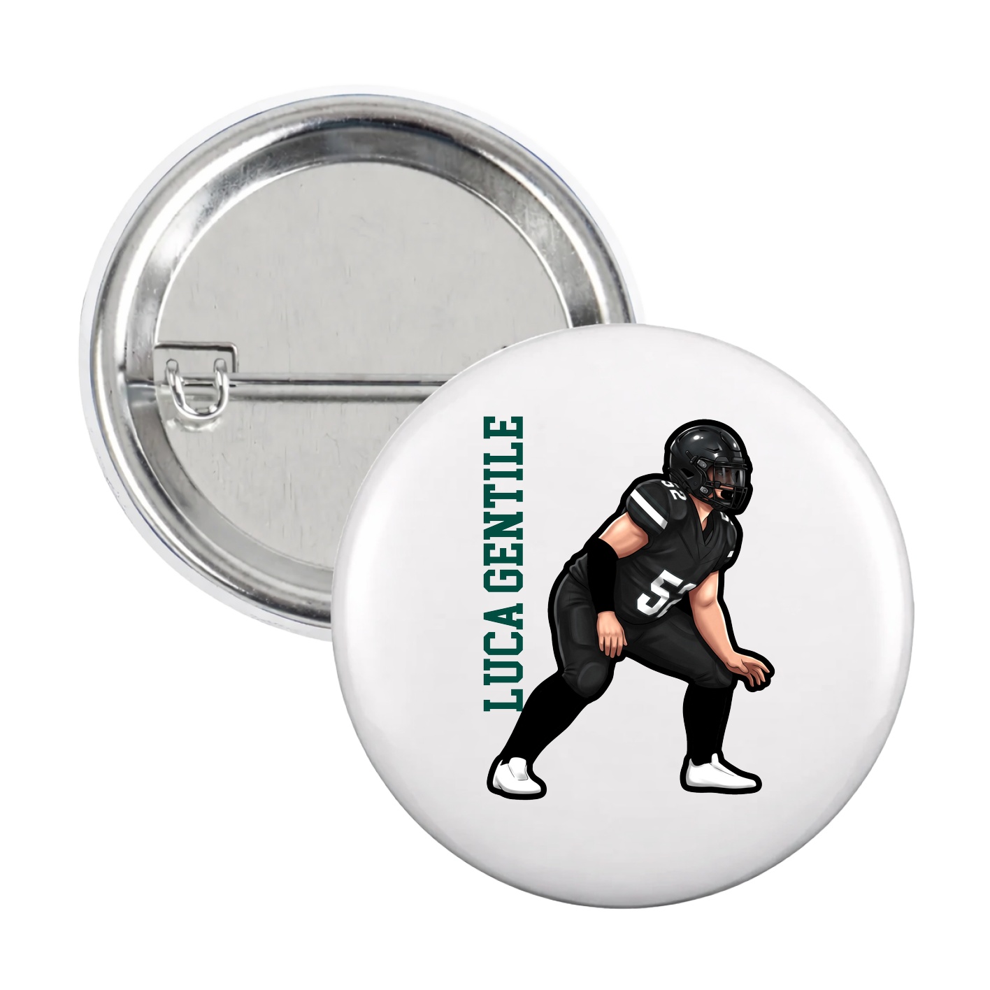 Game Day Button — Name Vertical in White