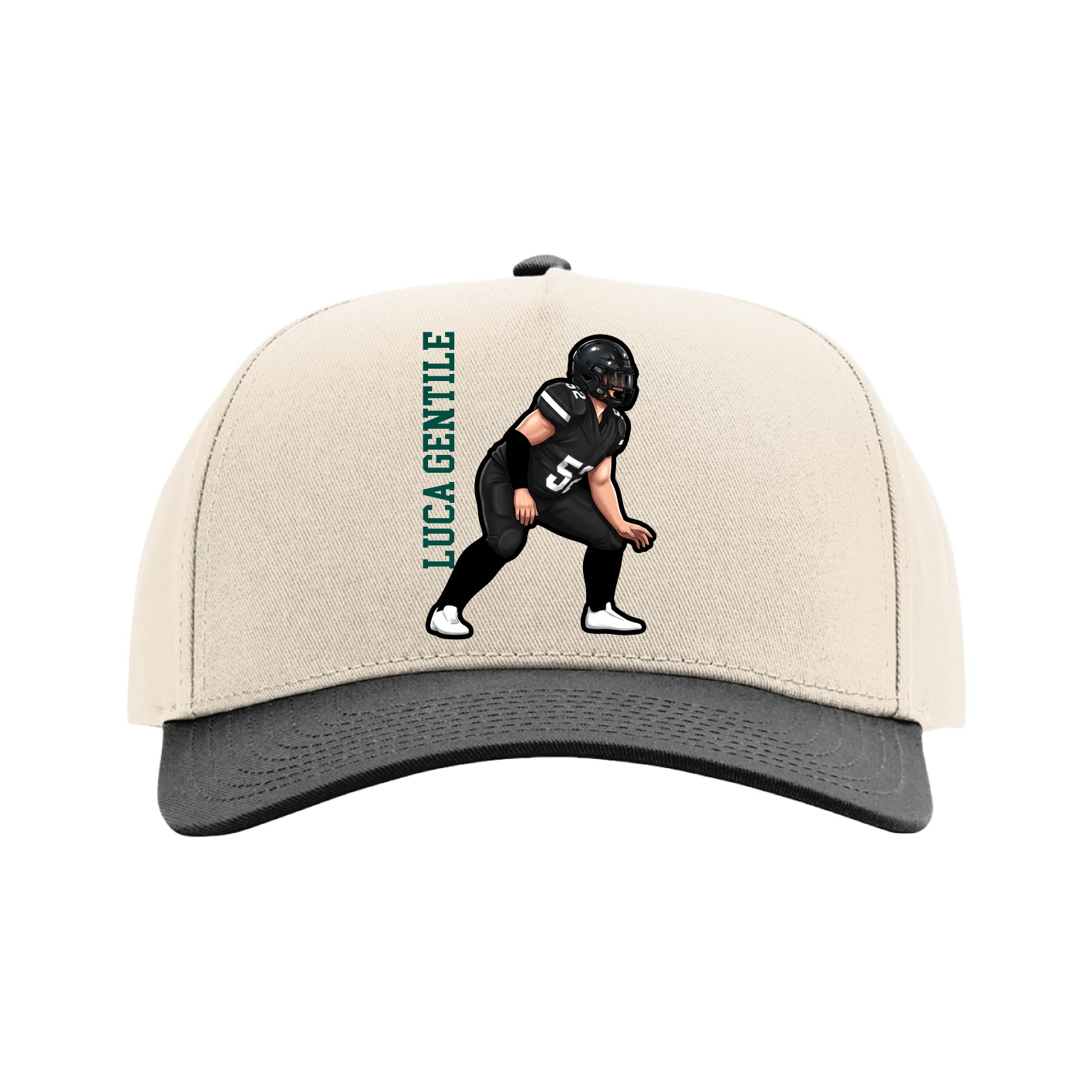 Full Fabric Five-Panel Champ Cap — Name Vertical in Cream/Black
