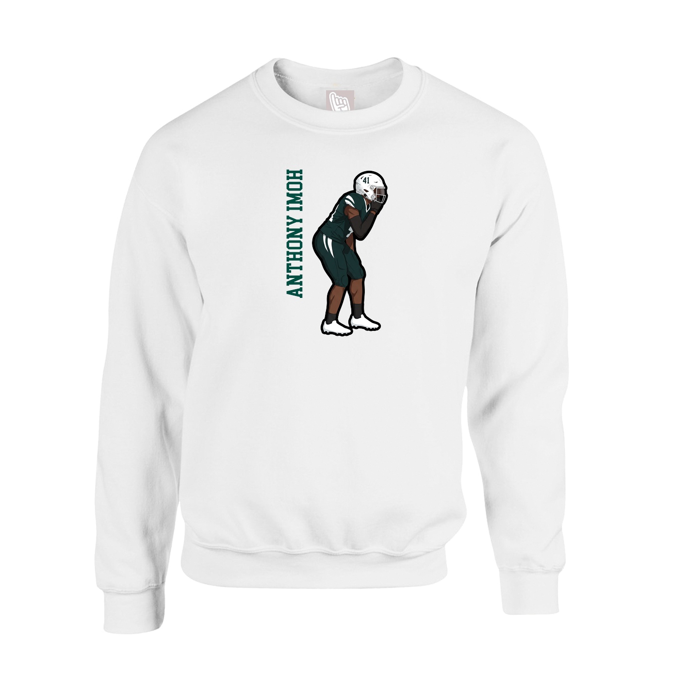 Fleece Crew — Name Vertical in White