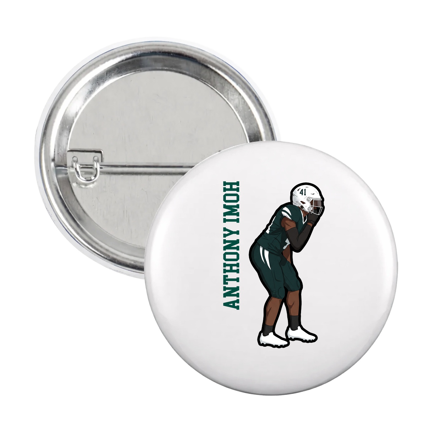 Game Day Button — Name Vertical in White