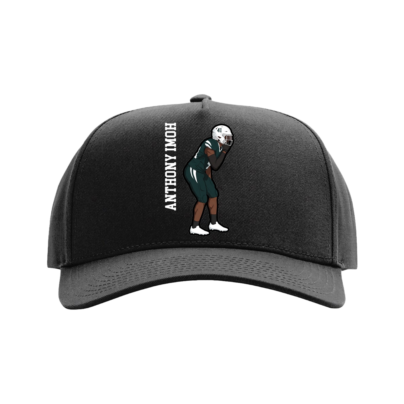 Full Fabric Five-Panel Champ Cap — Name Vertical in Black