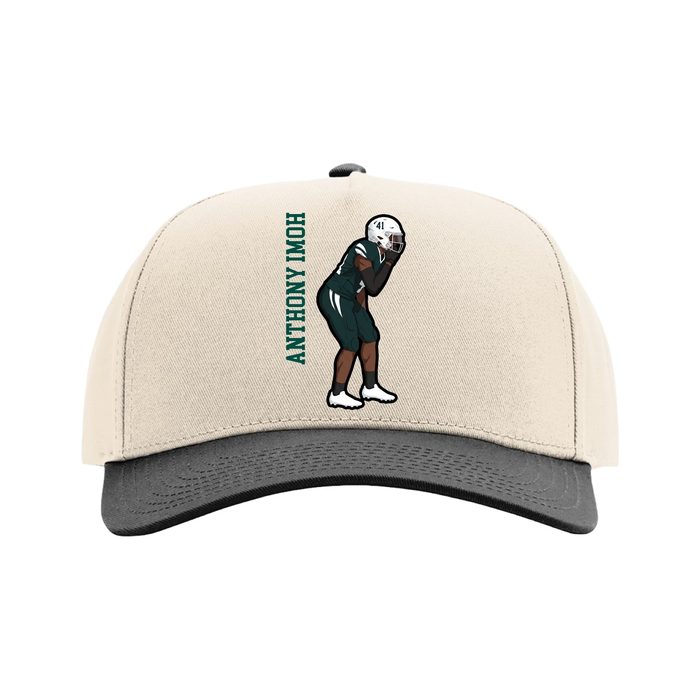 Full Fabric Five-Panel Champ Cap — Name Vertical in Cream/Black