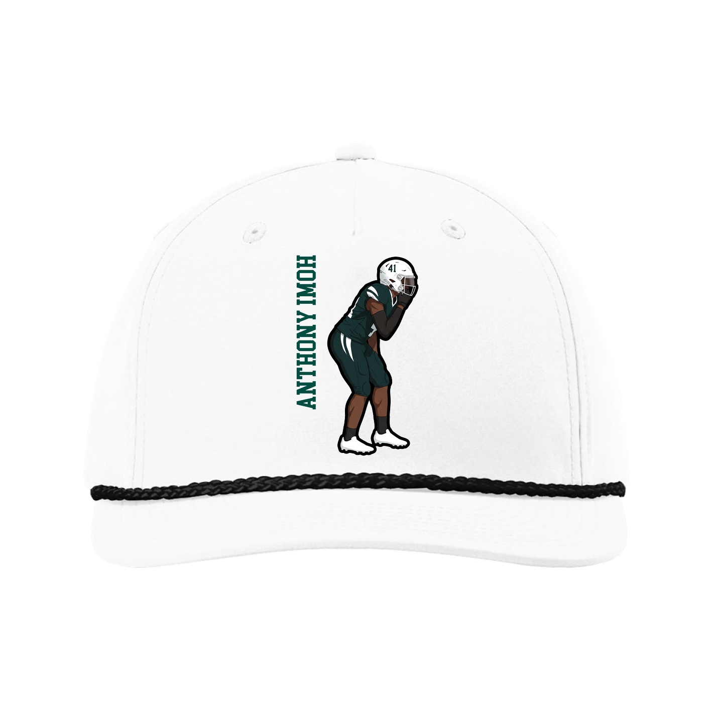 Five-Panel Classic Rope Cap — Name Vertical in White