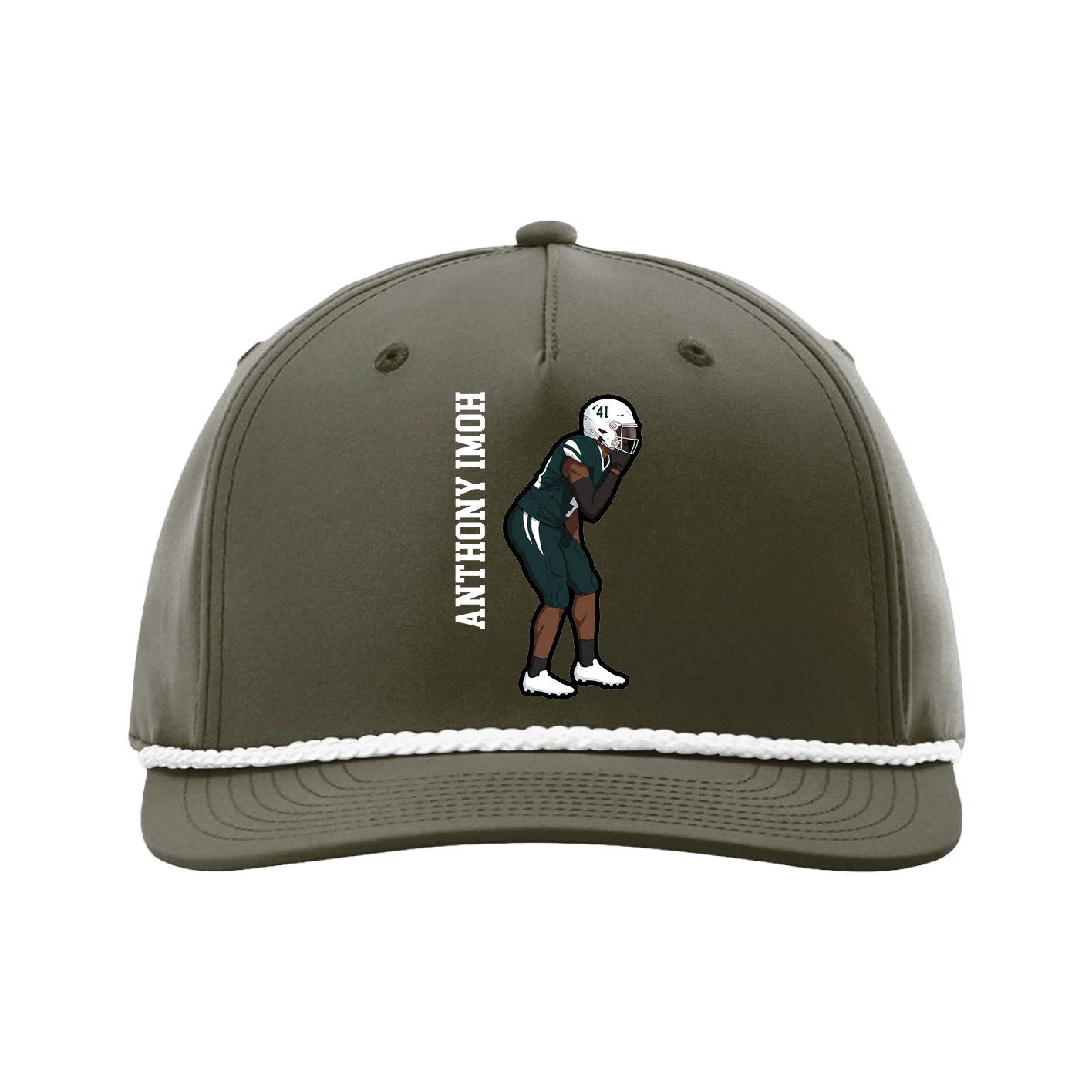 Five-Panel Classic Rope Cap — Name Vertical in Green