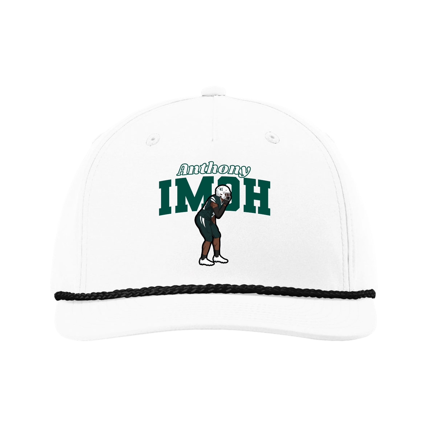 Five-Panel Classic Rope Cap — Name Arch in White