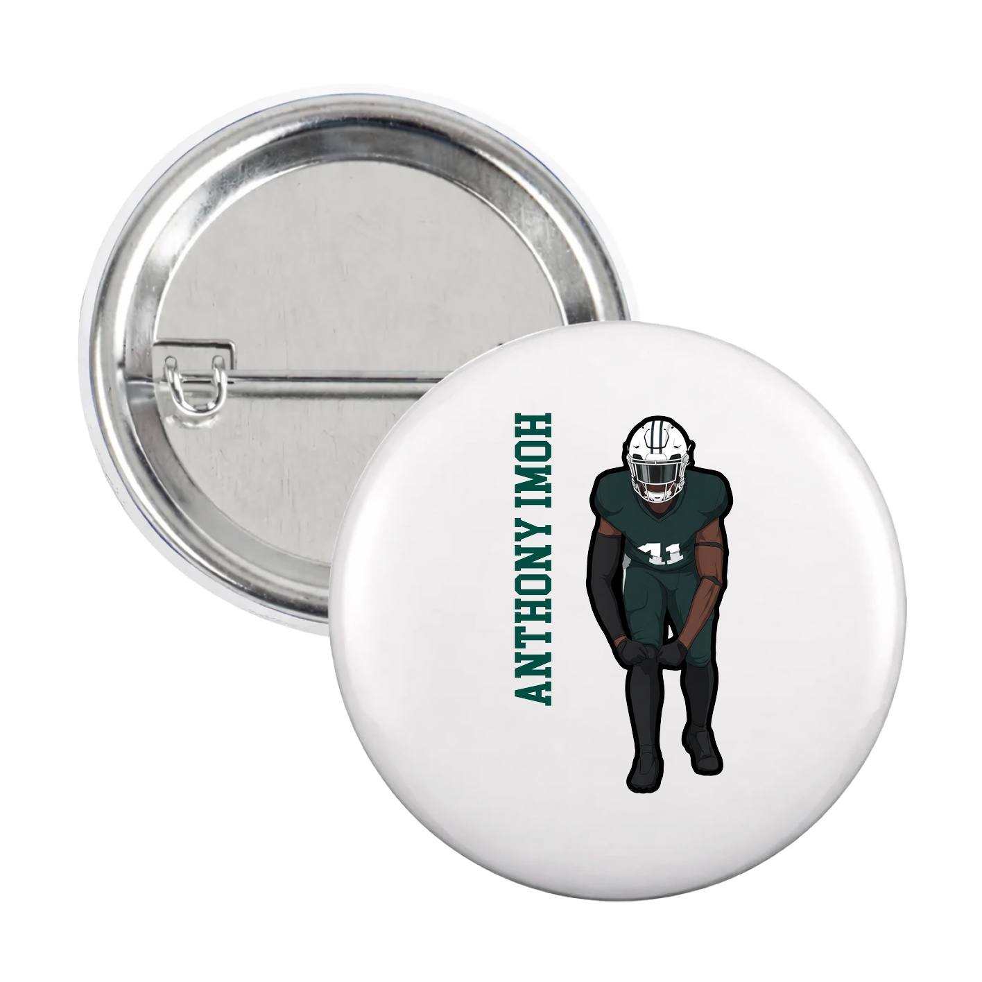 Game Day Button — Name Vertical in White