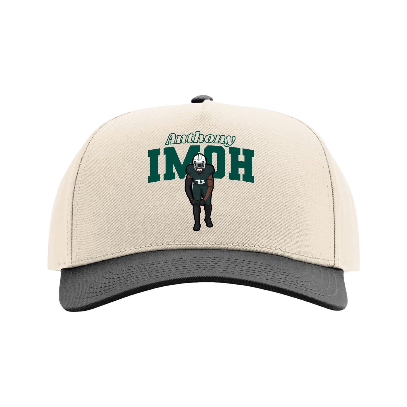 Full Fabric Five-Panel Champ Cap — Name Arch in Cream/Black