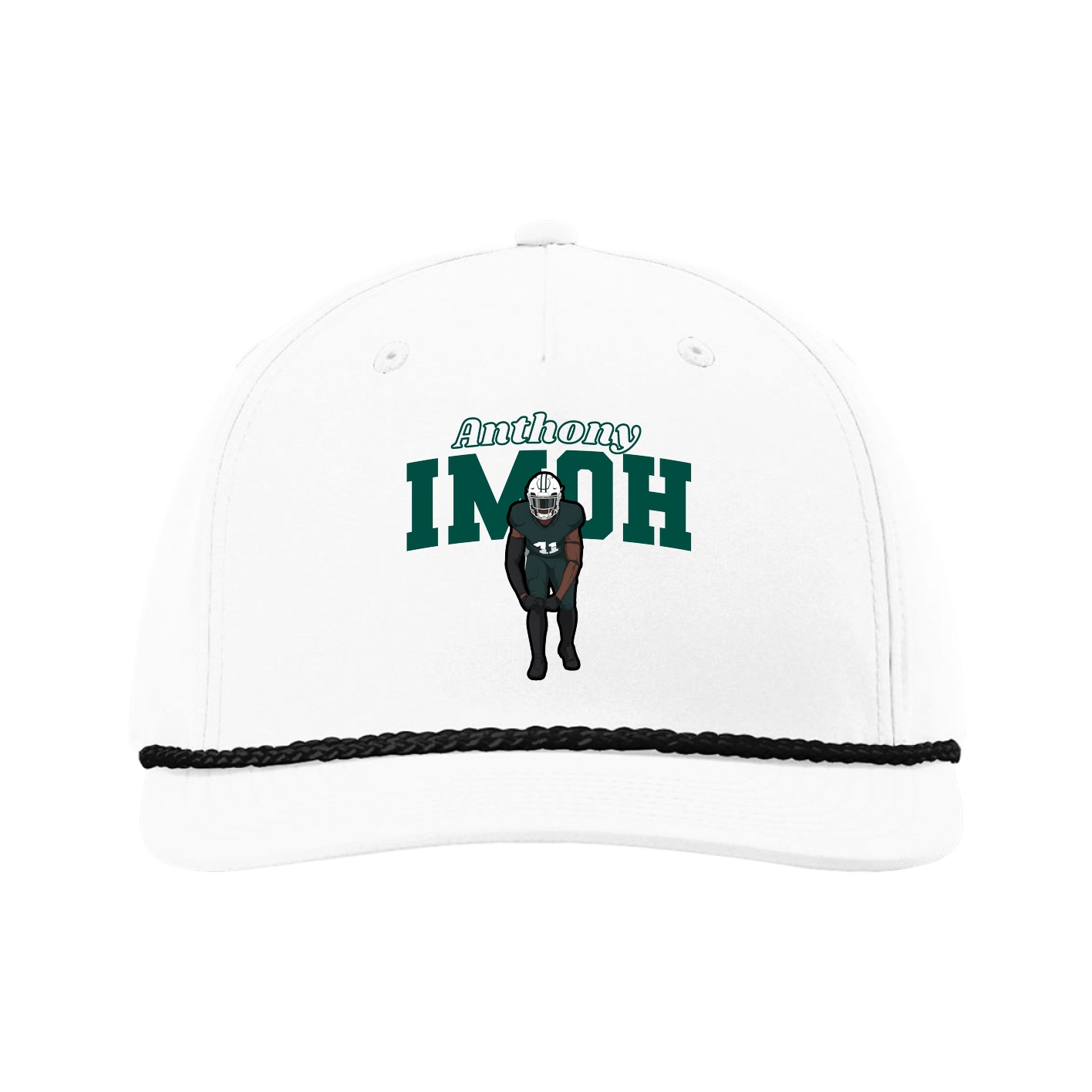 Five-Panel Classic Rope Cap — Name Arch in White