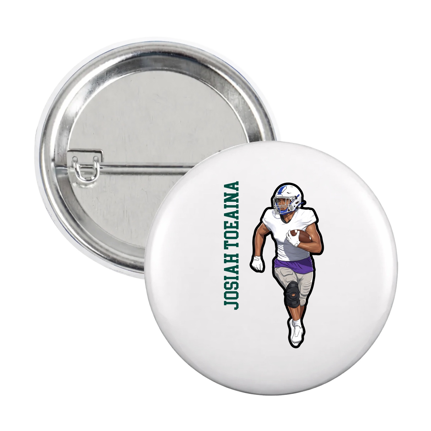 Game Day Button — Name Vertical in White