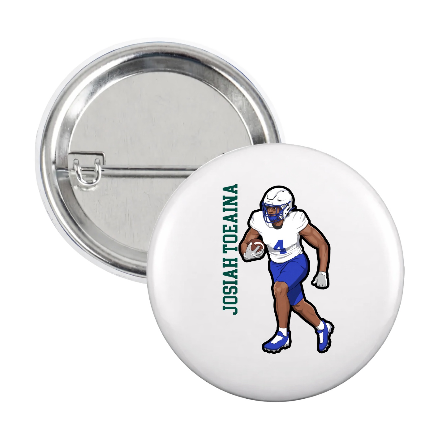 Game Day Button — Name Vertical in White