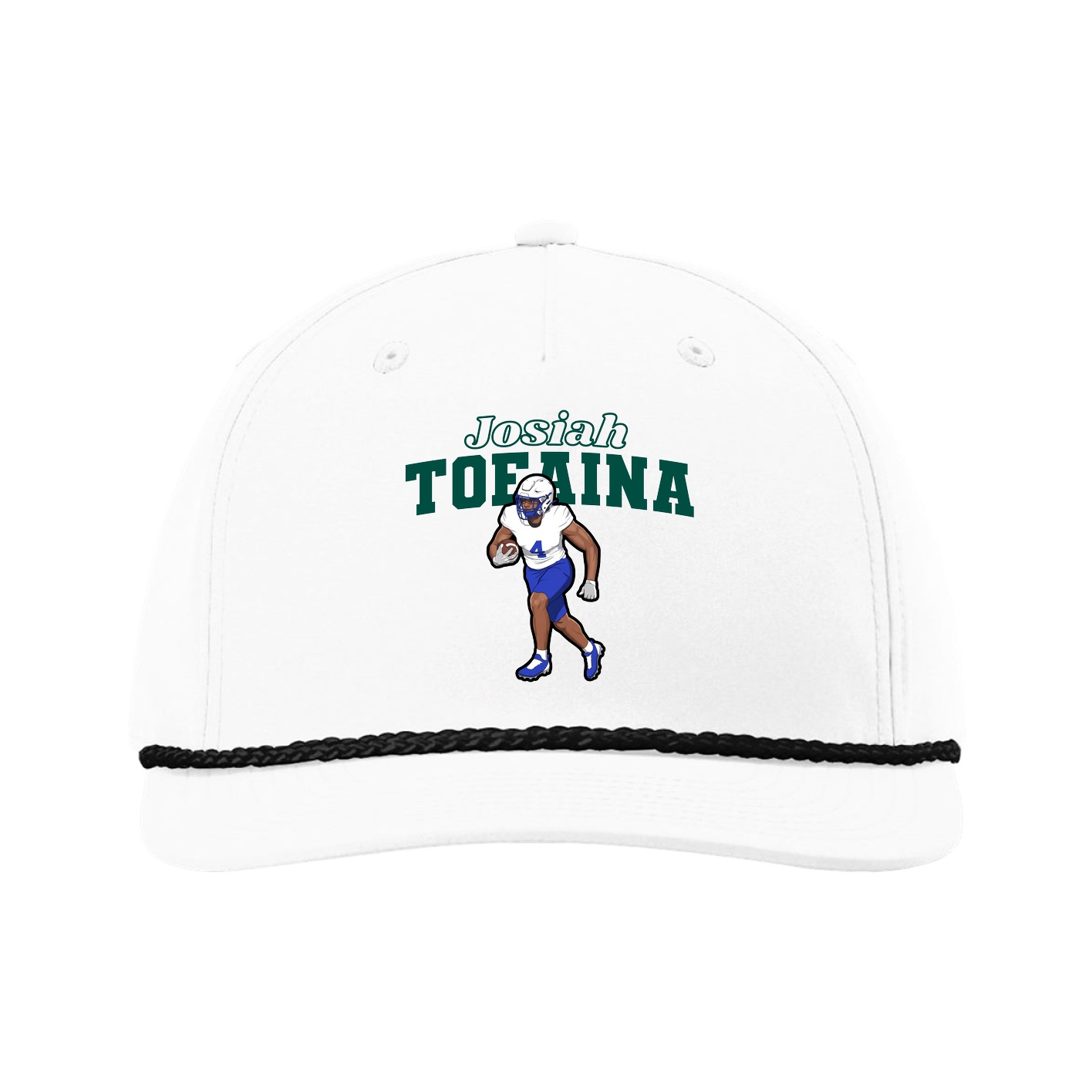 Five-Panel Classic Rope Cap — Name Arch in White