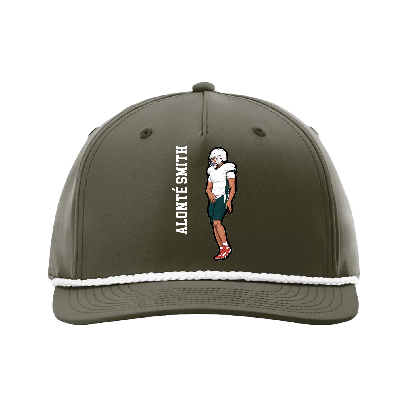 Five-Panel Classic Rope Cap — Name Vertical in Green