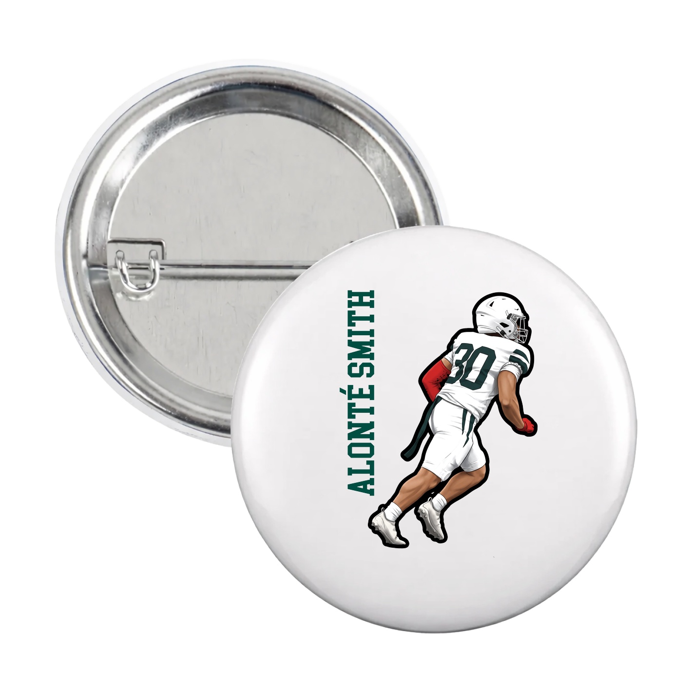 Game Day Button — Name Vertical in White