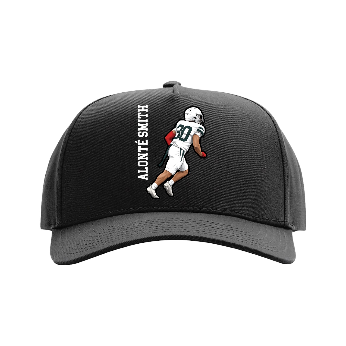 Full Fabric Five-Panel Champ Cap — Name Vertical in Black