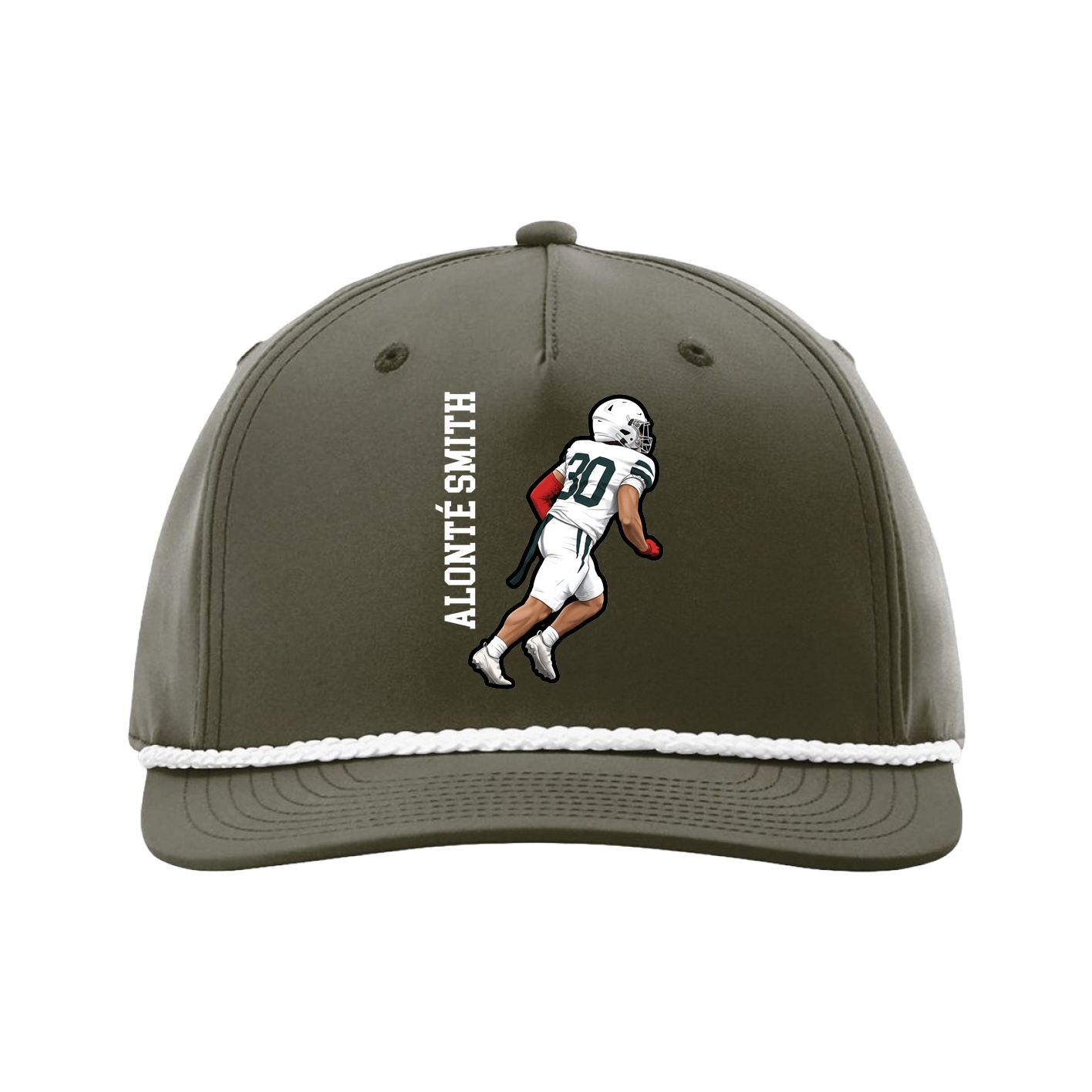 Five-Panel Classic Rope Cap — Name Vertical in Green