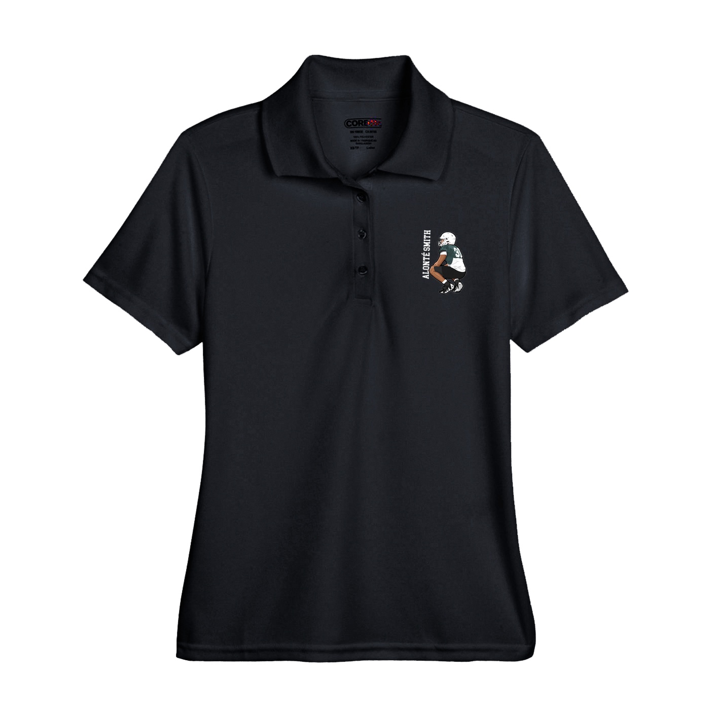 Womens Performance Polo — Name Vertical in Black