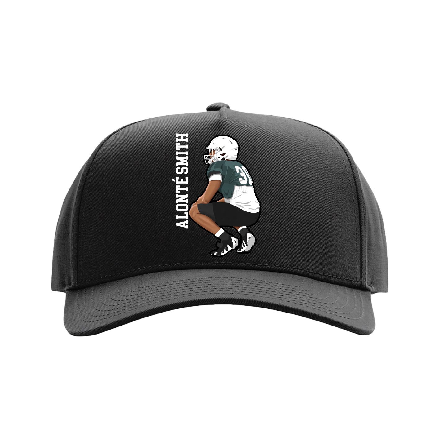 Full Fabric Five-Panel Champ Cap — Name Vertical in Black