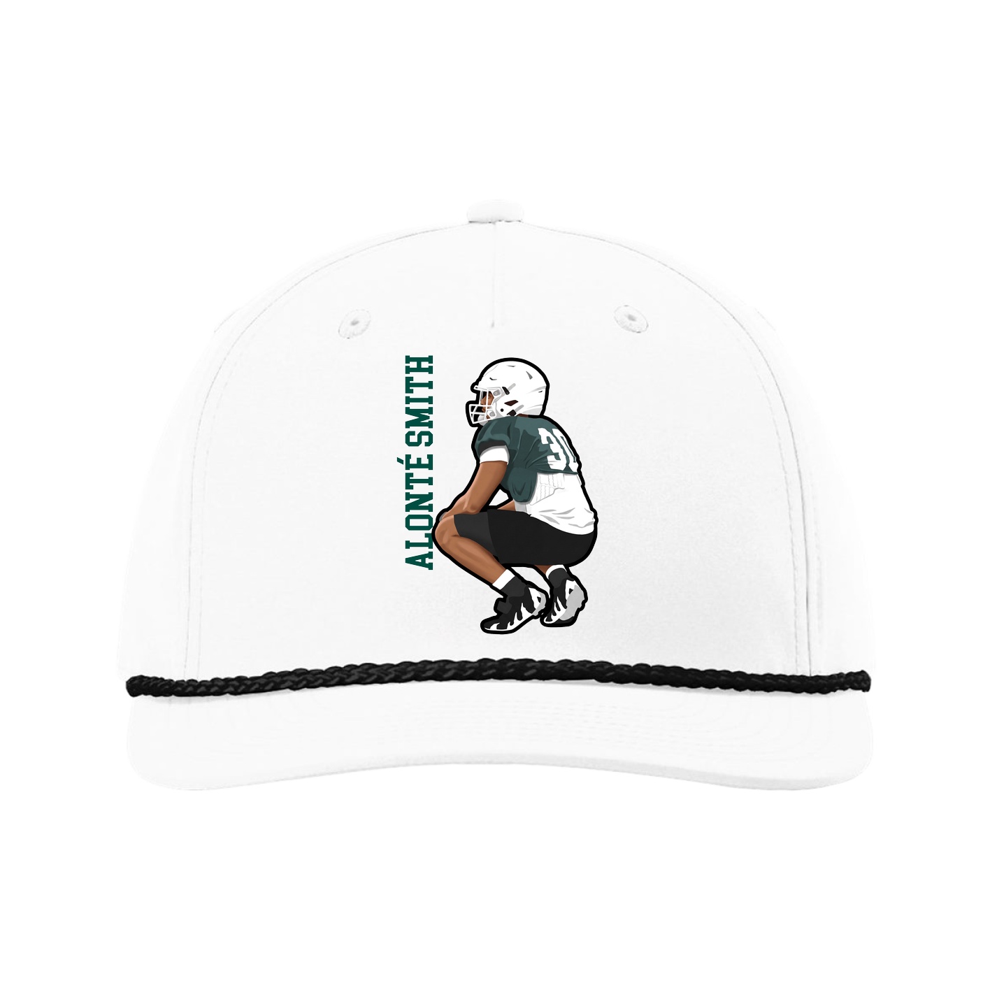 Five-Panel Classic Rope Cap — Name Vertical in White