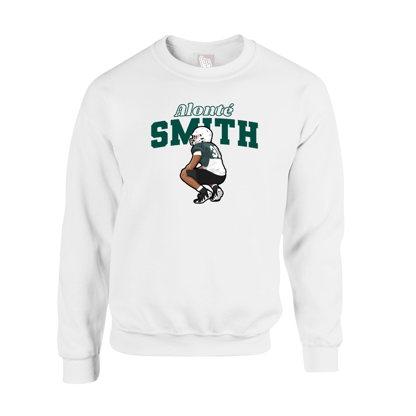 Fleece Crew — Name Arch in White
