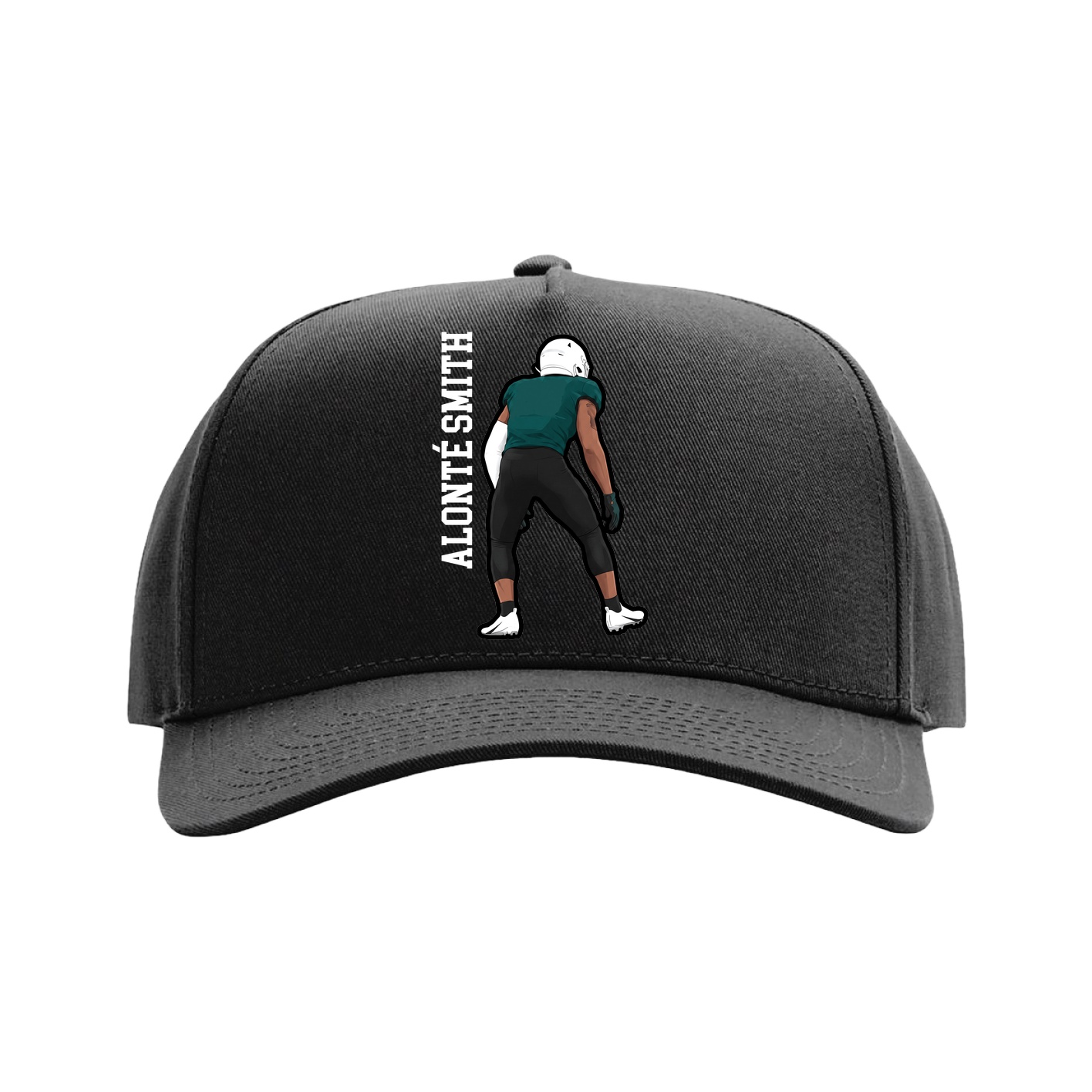 Full Fabric Five-Panel Champ Cap — Name Vertical in Black