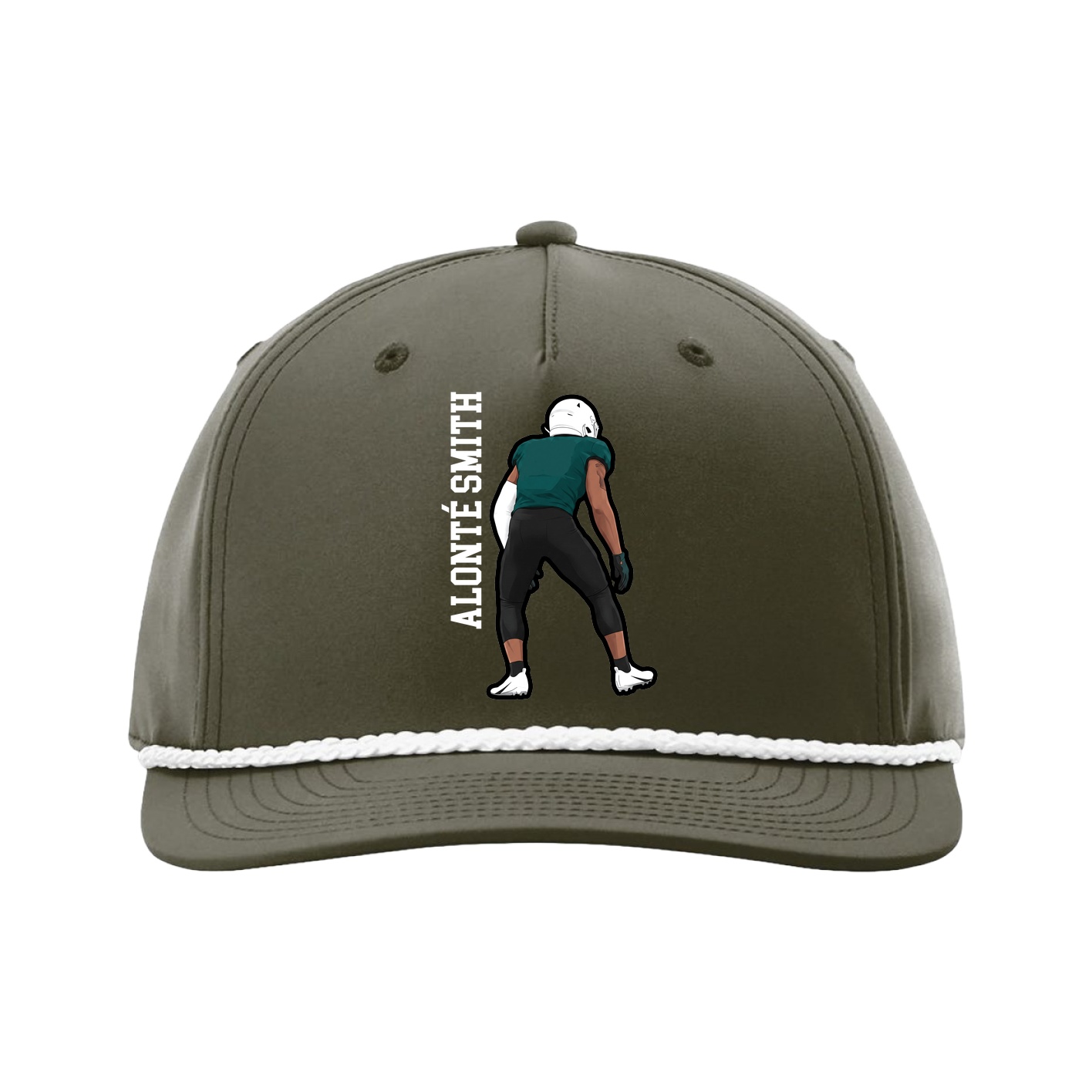 Five-Panel Classic Rope Cap — Name Vertical in Green