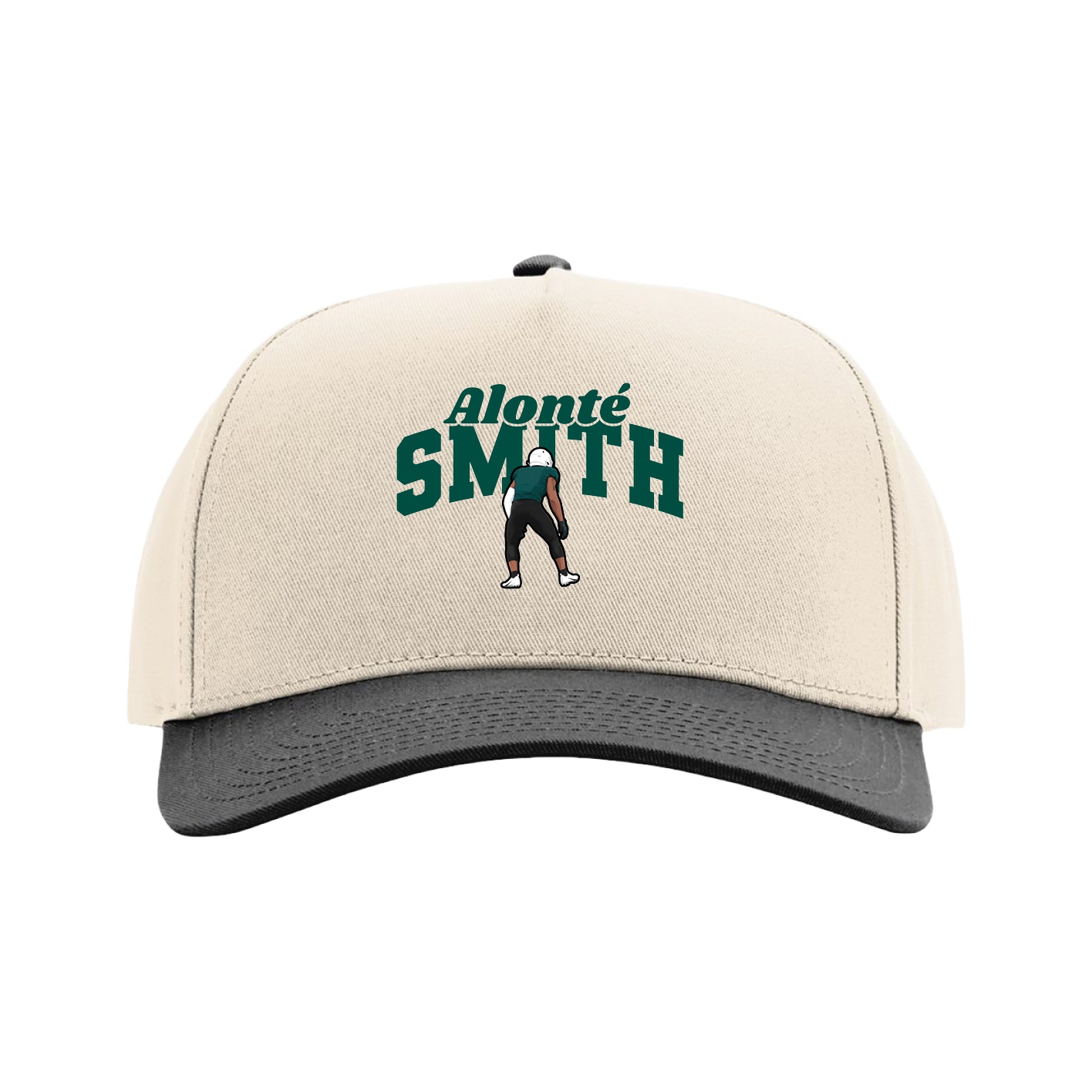 Full Fabric Five-Panel Champ Cap — Signature Arch in Cream/Black