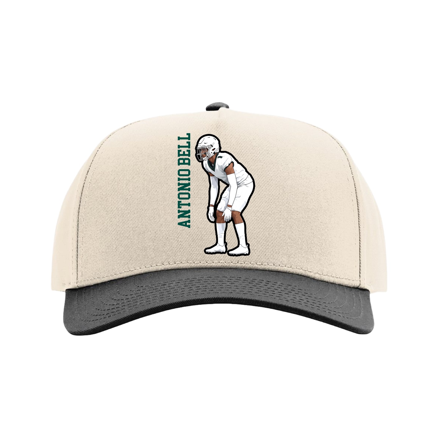 Full Fabric Five-Panel Champ Cap — Name Vertical in Cream/Black