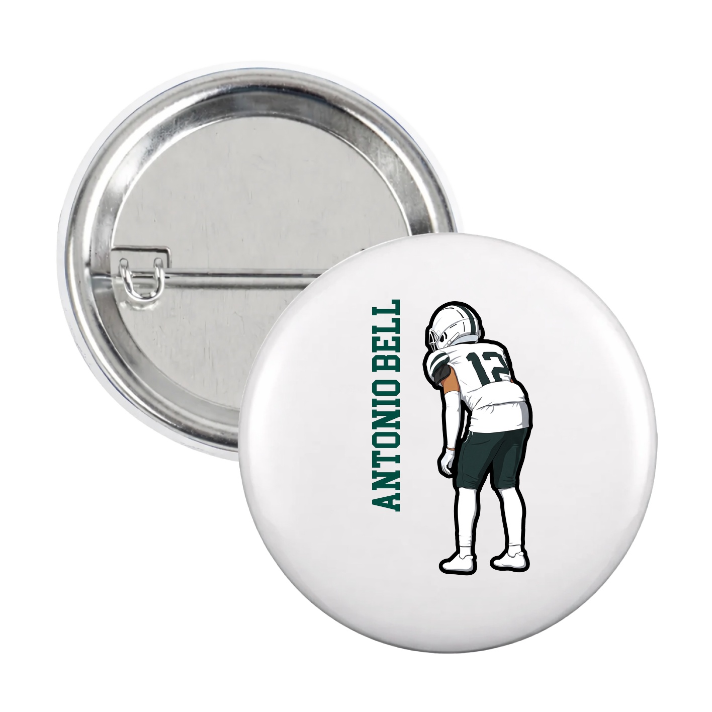 Game Day Button — Name Vertical in White