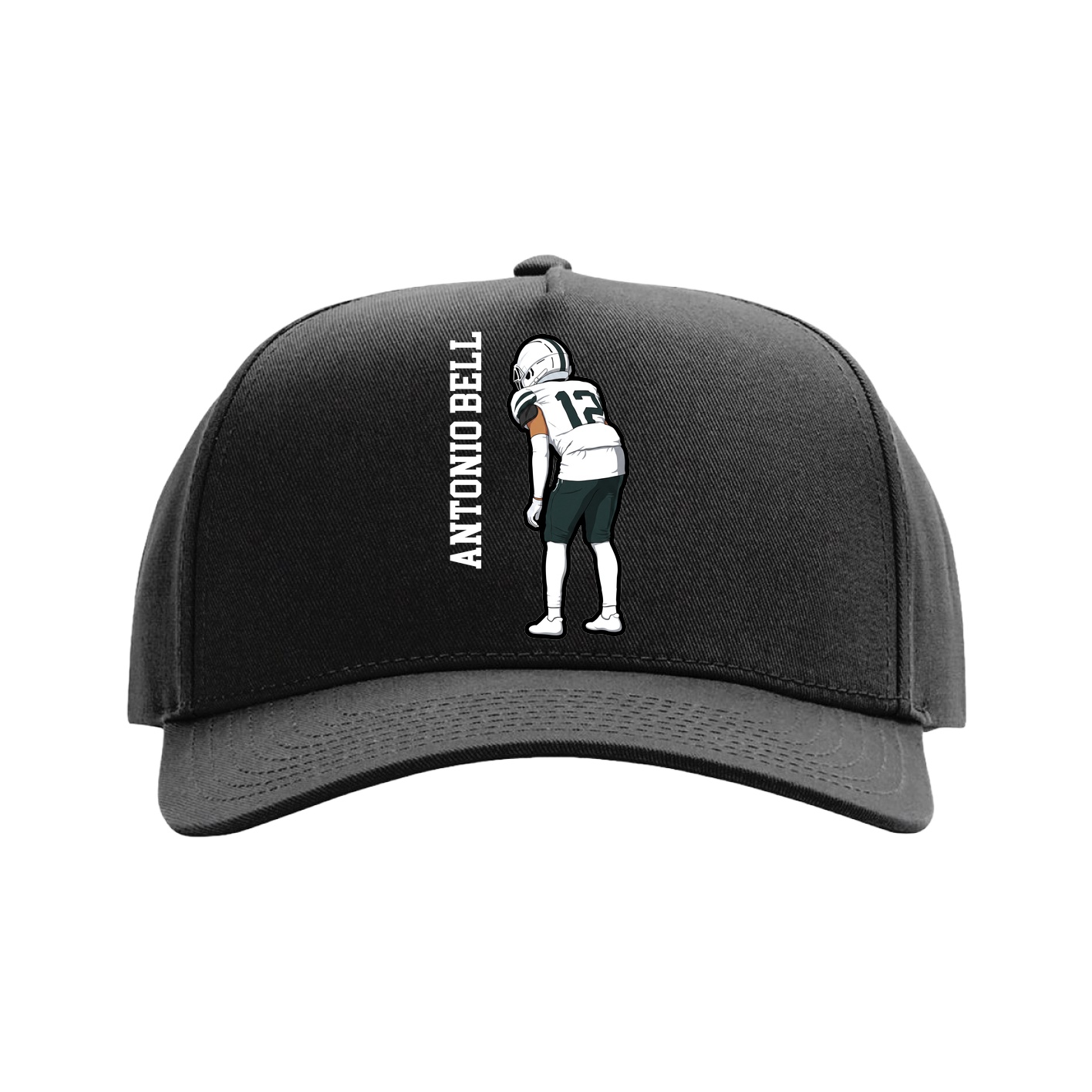 Full Fabric Five-Panel Champ Cap — Name Vertical in Black