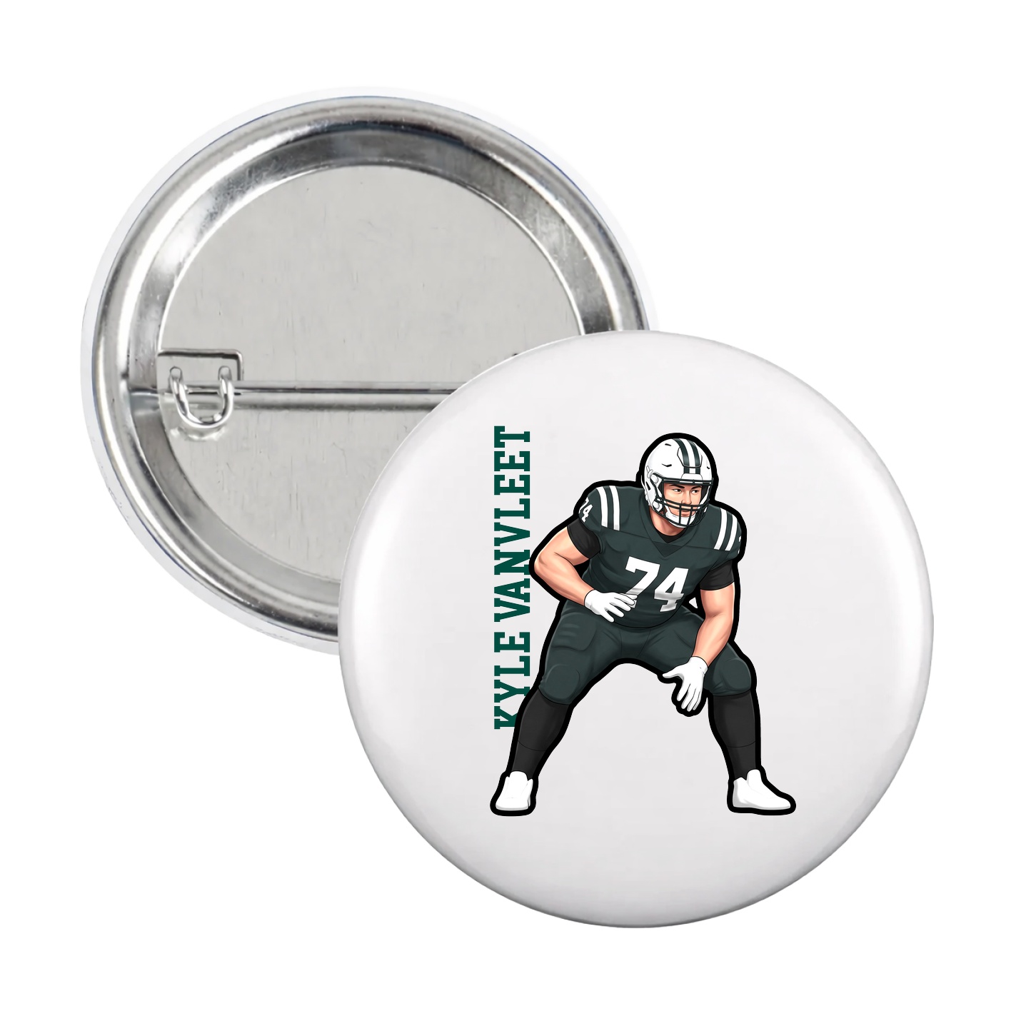 Game Day Button — Name Vertical in White