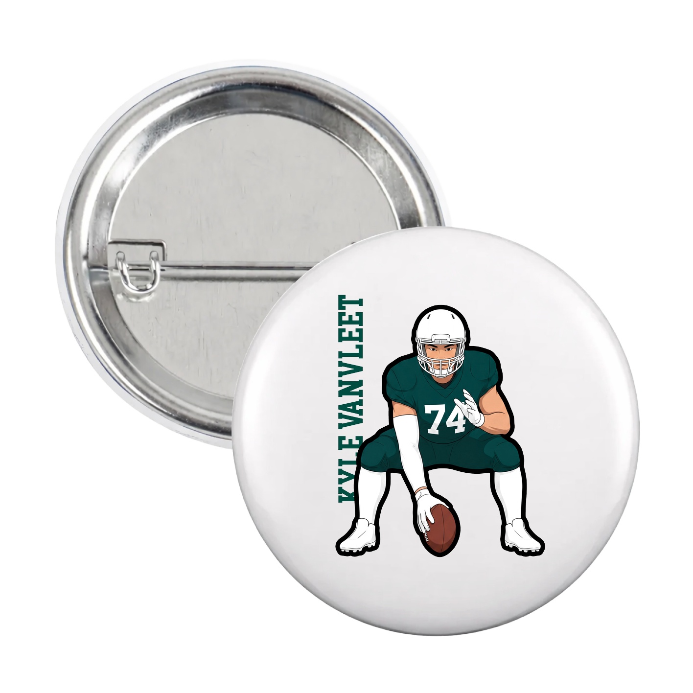 Game Day Button — Name Vertical in White