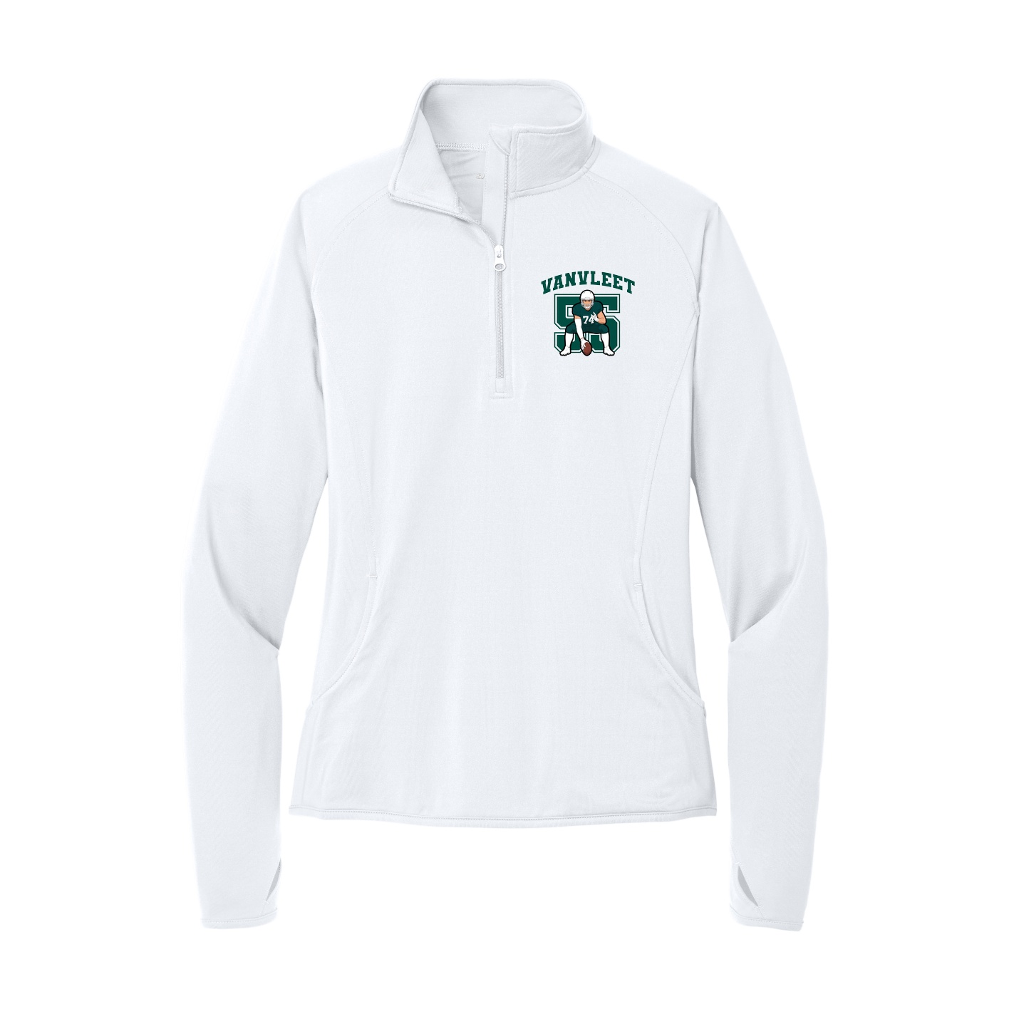 Women's Q-Zip Pullover — Number in White